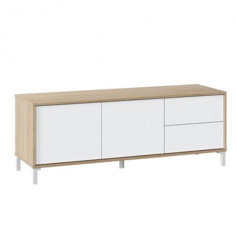 Mueble de Televisión Brooklyn color Roble Canadian y Blanco dos puertas 2 cajones
