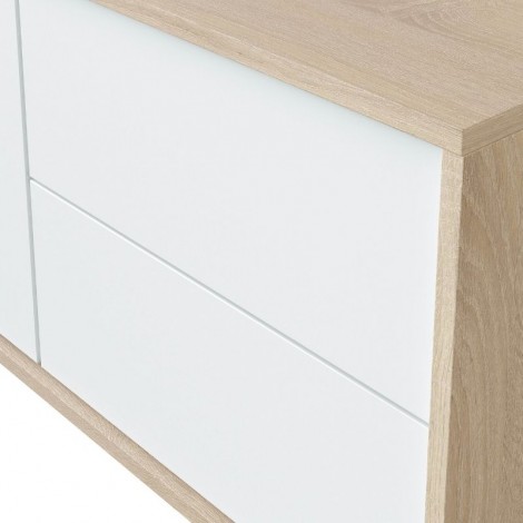 Mueble de Televisión Brooklyn color Roble Canadian y Blanco dos puertas 2 cajones