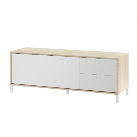 Mueble de Televisión Brooklyn color Roble Canadian y Blanco dos puertas 2 cajones