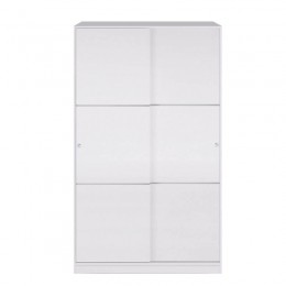 Armario 2 puertas correderas blanco brillo con barra de colgar y 3 estantes. Sayez