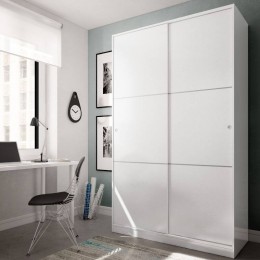Armario 2 puertas correderas blanco brillo con barra de colgar y 3 estantes. Sayez