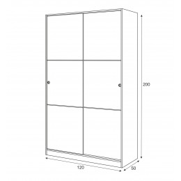 Medidas Armario 2 puertas correderas blanco brillo con barra de colgar y 3 estantes. Ancho: 120 cm, fondo: 50 cm, alto: 200 cm