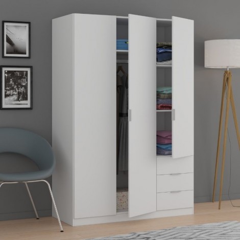 Mueble Armario Blanco 3 puertas 3 cajones 