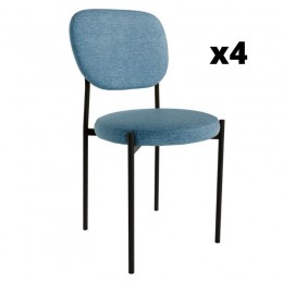 Pack 4 Sillas Hanoi para salón o comedor en color azul con patas de metal negras