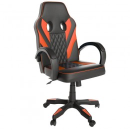 Silla de escritorio gaming Tokio tapizada en negro con detalles rojos, con reposabrazos y ruedas