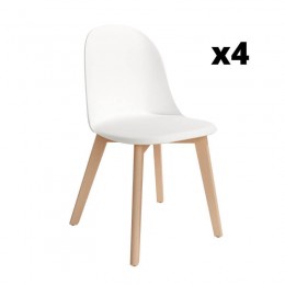 Pack 4 Sillas Miami para salón o comedor en color blanco con patas de madera maciza