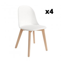 Pack 4 Sillas Miami para salón o comedor en color blanco con patas de madera maciza