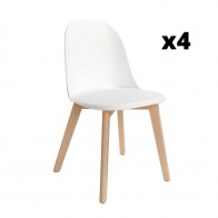 Pack 4 Sillas Miami para salón o comedor en color blanco con patas de madera maciza