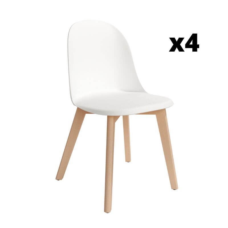 Pack 4 Sillas Miami para salón o comedor en color blanco con patas de madera maciza