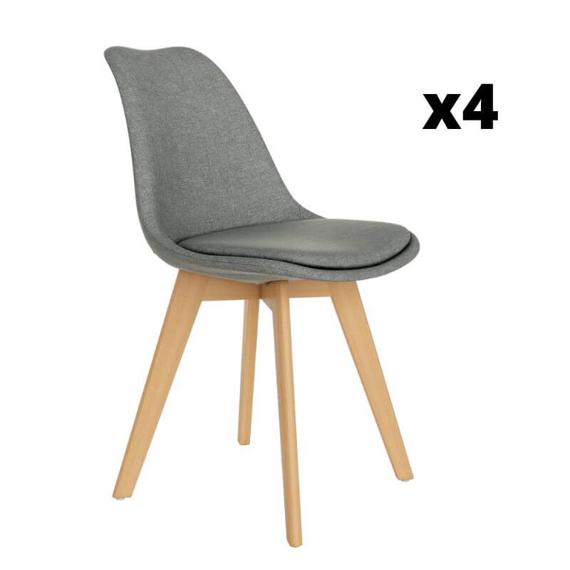 Pack 4 Sillas Amsterdam para salón o comedor en color gris con patas de madera maciza