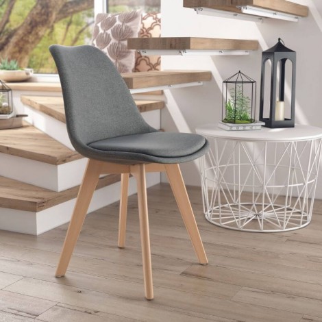Pack 4 Sillas Amsterdam para salón o comedor en color gris con patas de madera maciza