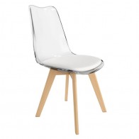 Pack 4 Sillas Vegas para salón o comedor transparente con asiento en color blanco y patas de madera maciza