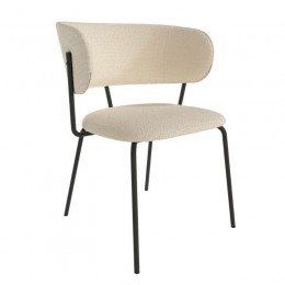 Silla Quebec para salón o comedor en color lamb con patas de metal negras