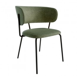 Silla Quebec para salón o comedor en color verde con patas de metal negras