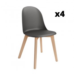 Pack 4 Sillas Miami para salón o comedor en color grafito con patas de madera maciza