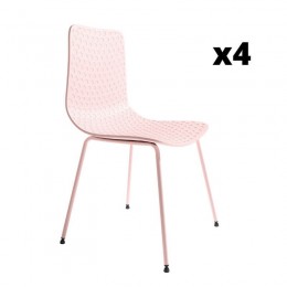 Pack 4 Sillas London para salón o comedor en color rosa con patas metálicas color rosa