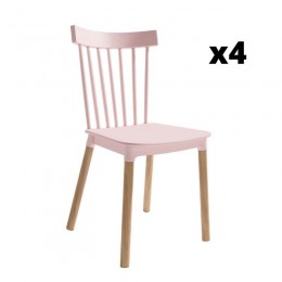 Pack 4 Sillas Dublín para salón, cocina o comedor en rosa con patas de madera maciza