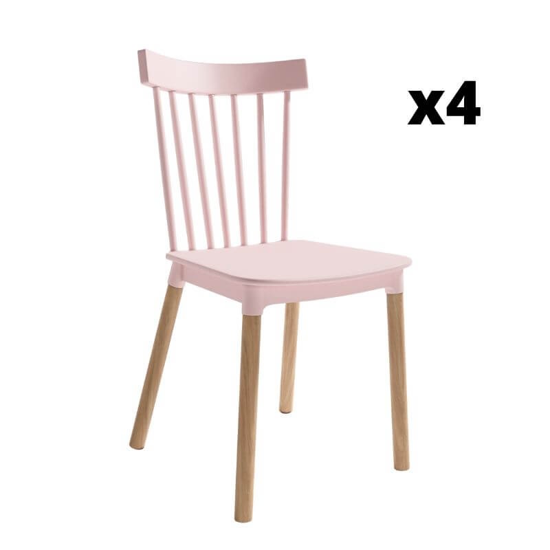 Pack 4 Sillas Dublín para salón, cocina o comedor en rosa con patas de madera maciza