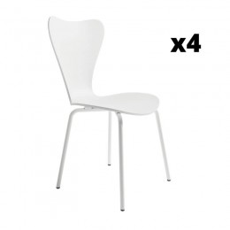 Pack 4 Sillas Berna para salón o comedor en color blanco con estructura metálica blanco