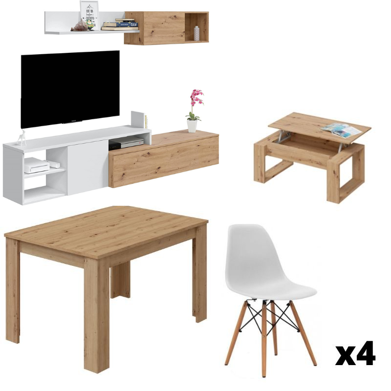 Conjunto de Mesa Cocina ala extensible trasera con sillas a juego